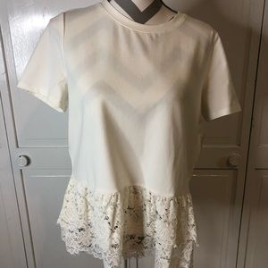 kate spade Cream Short Sleeve Top with Lace Peplum